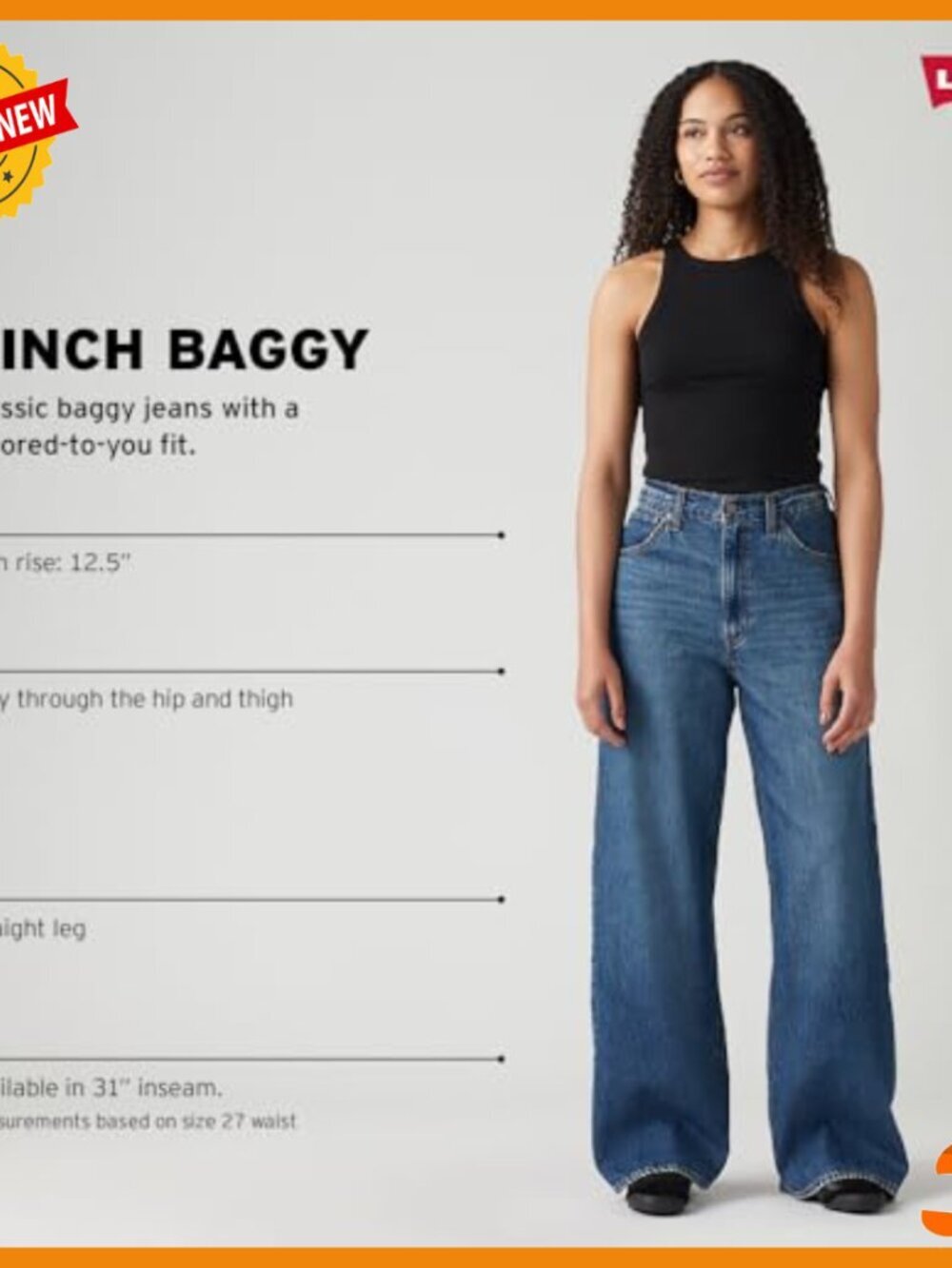 High Rise Baggy Jeans with Adjustable Cinch Back, Straight Leg Fit - Picture 4 of 4